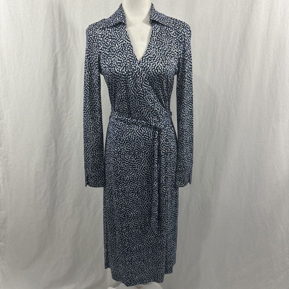 Diane Von Furstenberg Cybil Beads Peacock Blue Wrap Dress Womens Sz 8 Career
